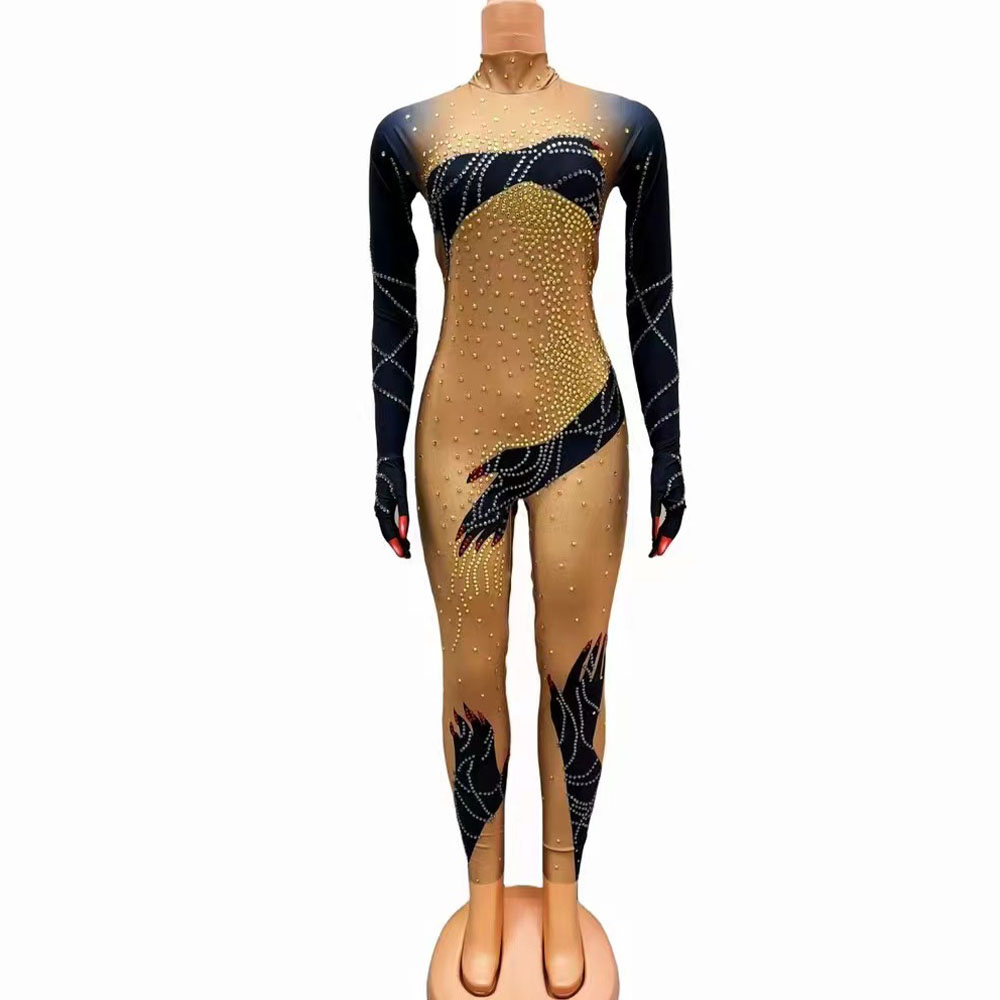 Board Game Yogi - Sexy Stage Luxurious Rhinestones Jumpsuit Gloves